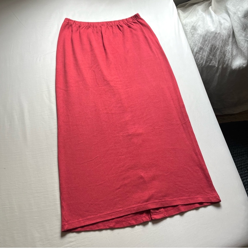 PERUVIAN CONNECTION coral pink knit elastic waist pima cotton midi‎ maxi skirt